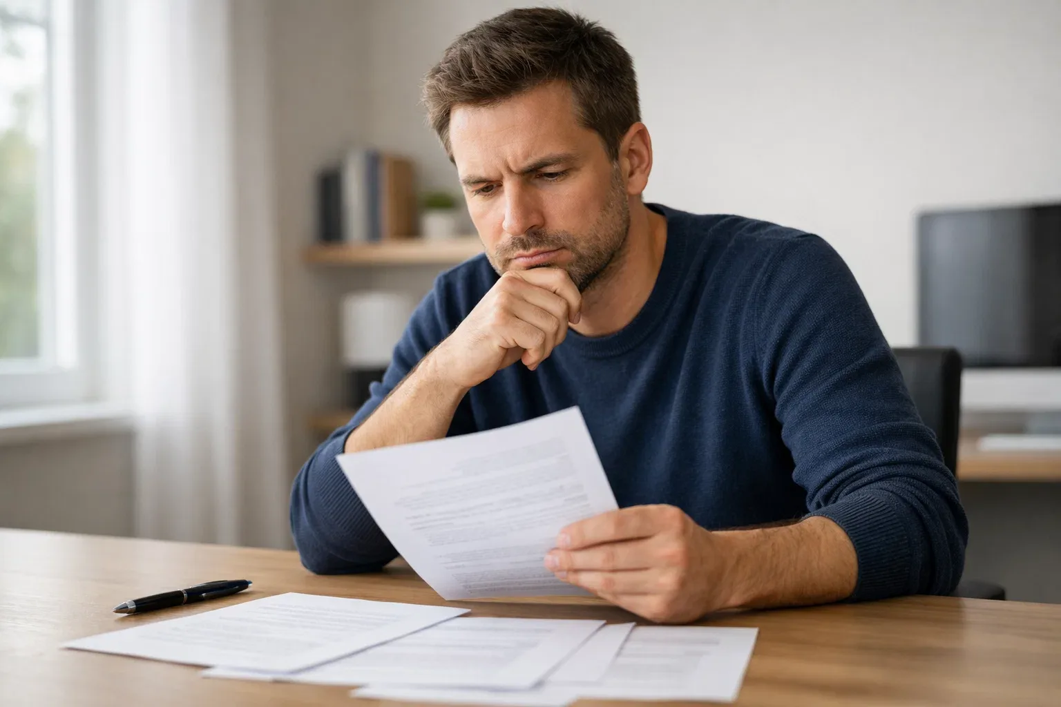 Person contemplating betting decisions at a desk