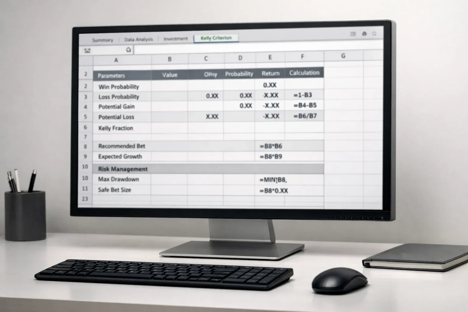 Notebook showing step-by-step betting calculation example