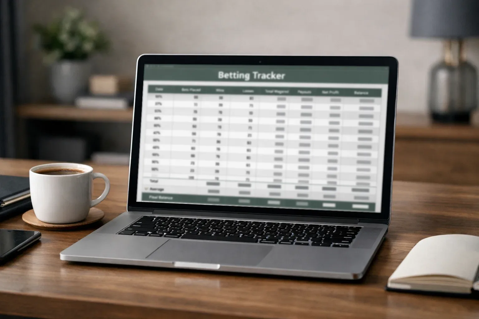Organized spreadsheet showing betting records on a laptop screen