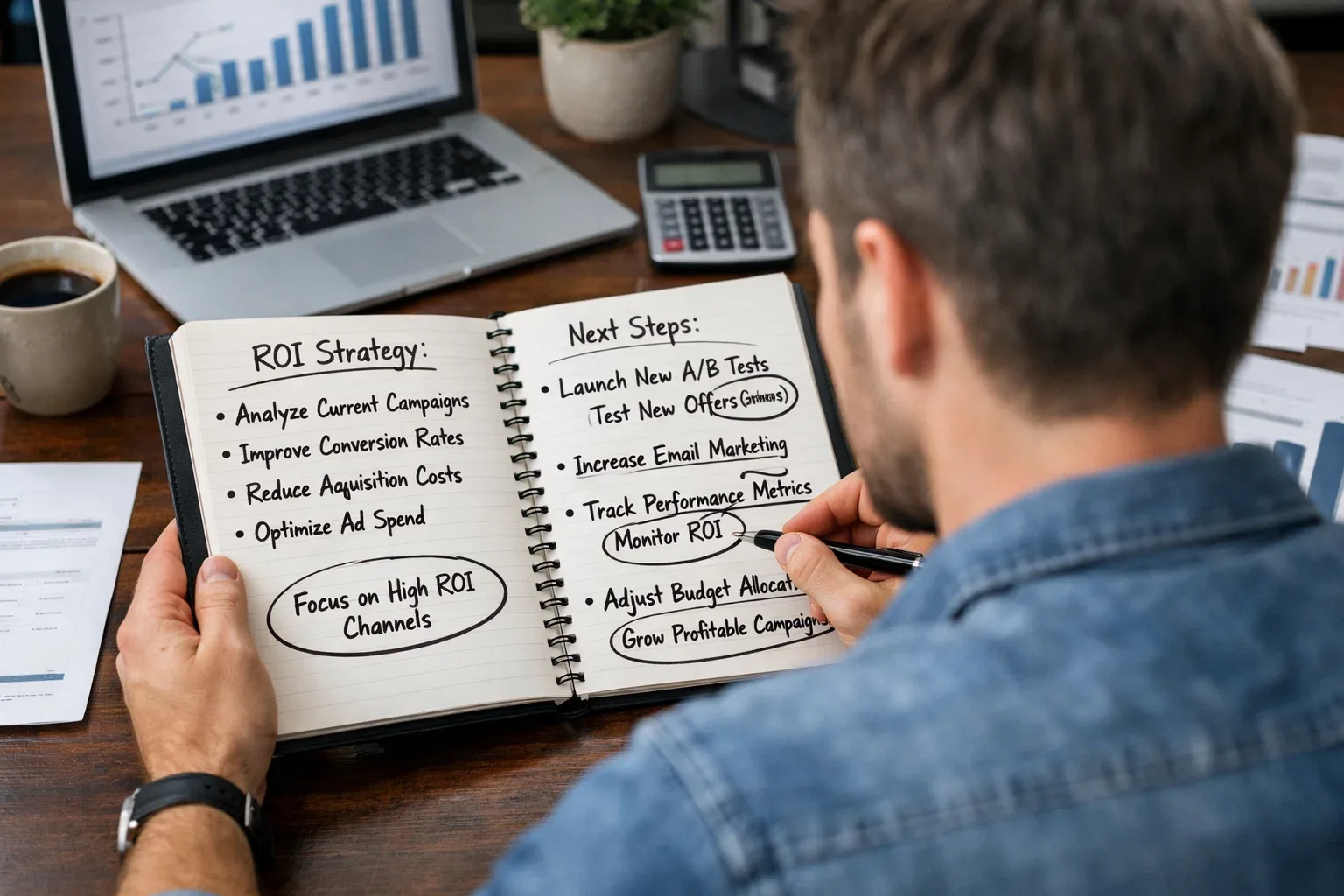 Person reviewing betting analysis notes and making plans