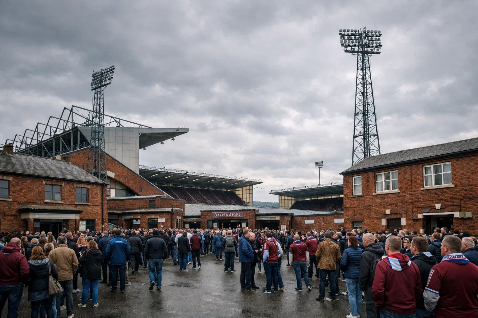 Turf Moor football stadium exterior view on a match day