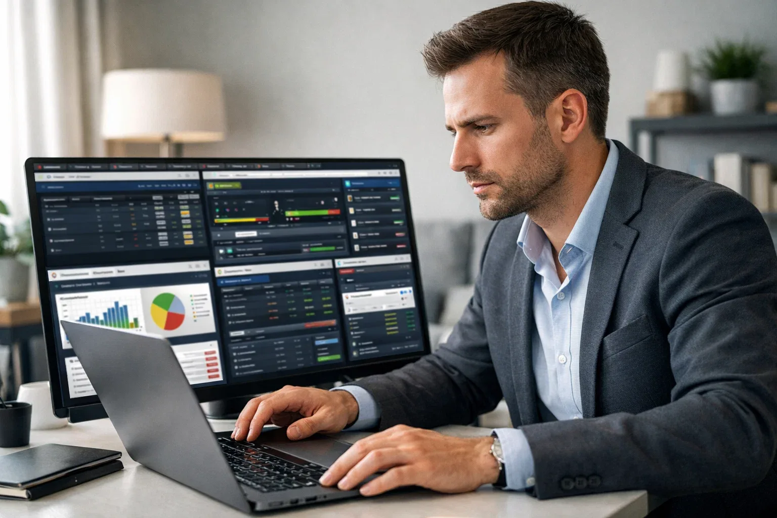Person managing multiple accounts on a laptop