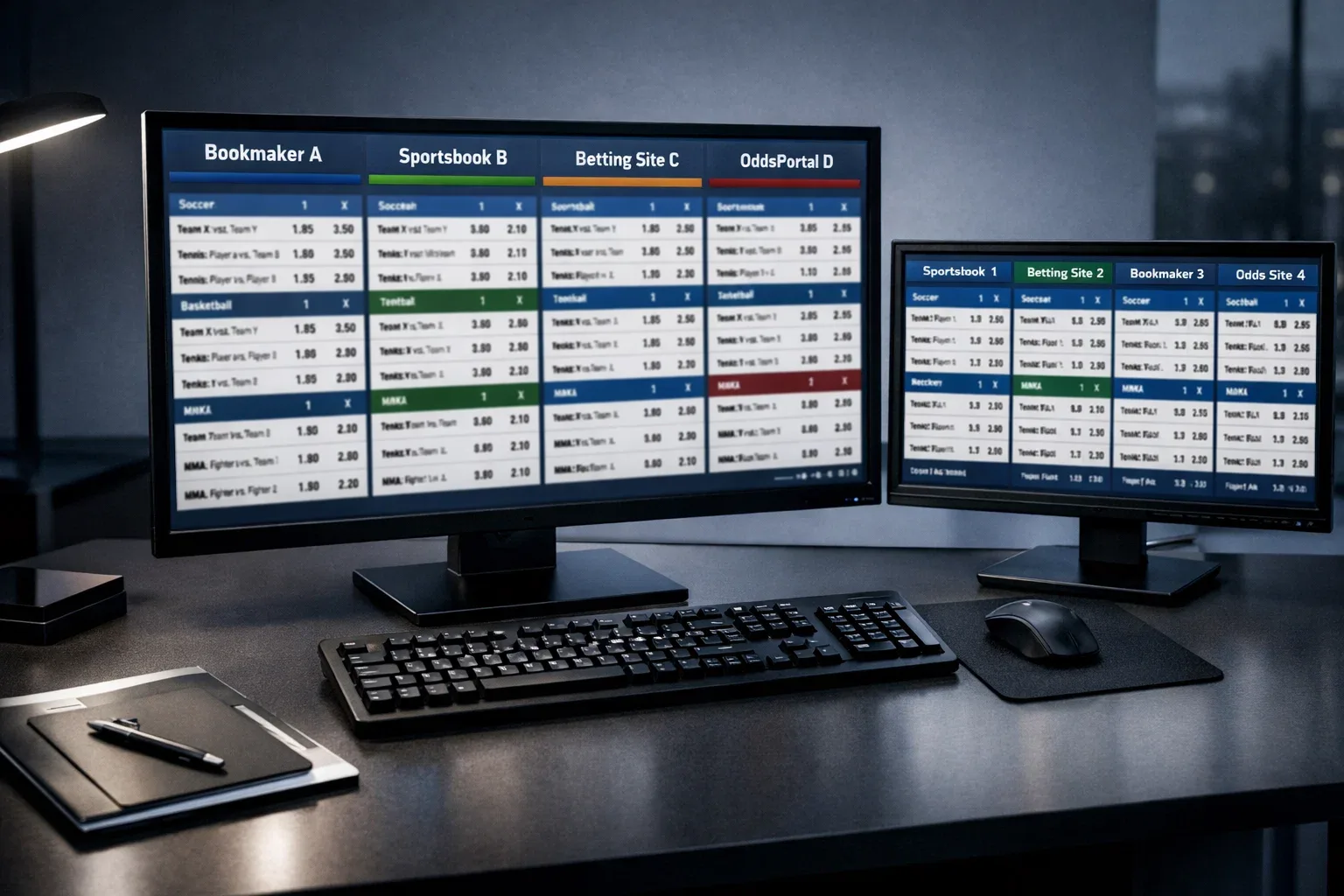Multiple screens showing different betting odds for comparison