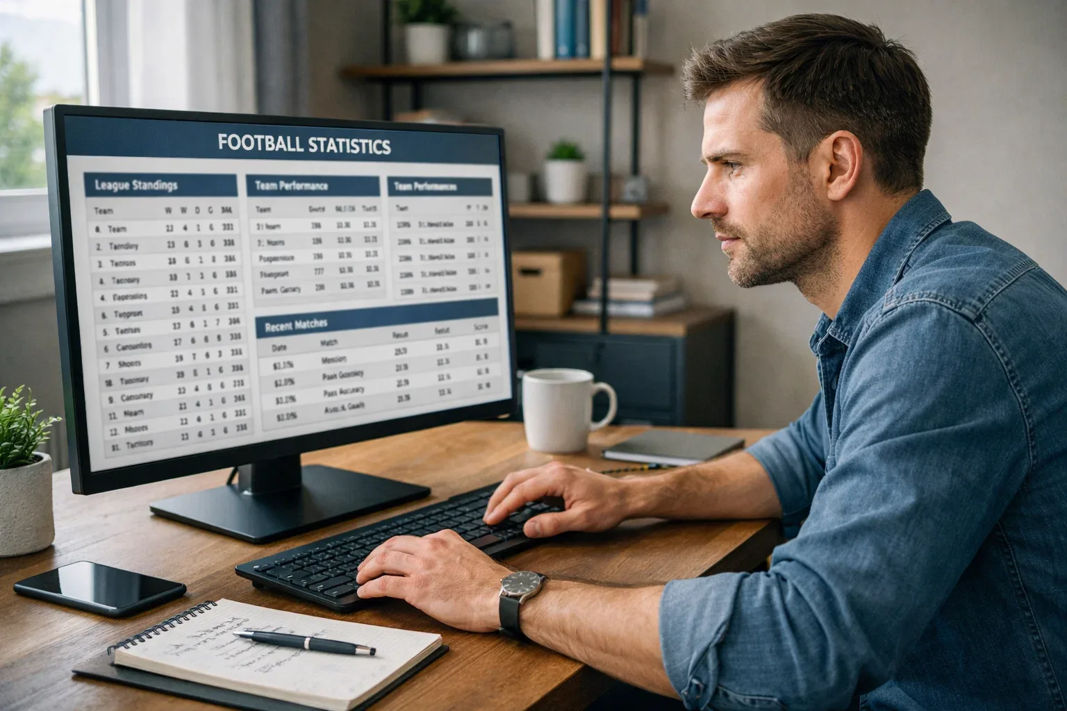 Person researching football statistics on a computer