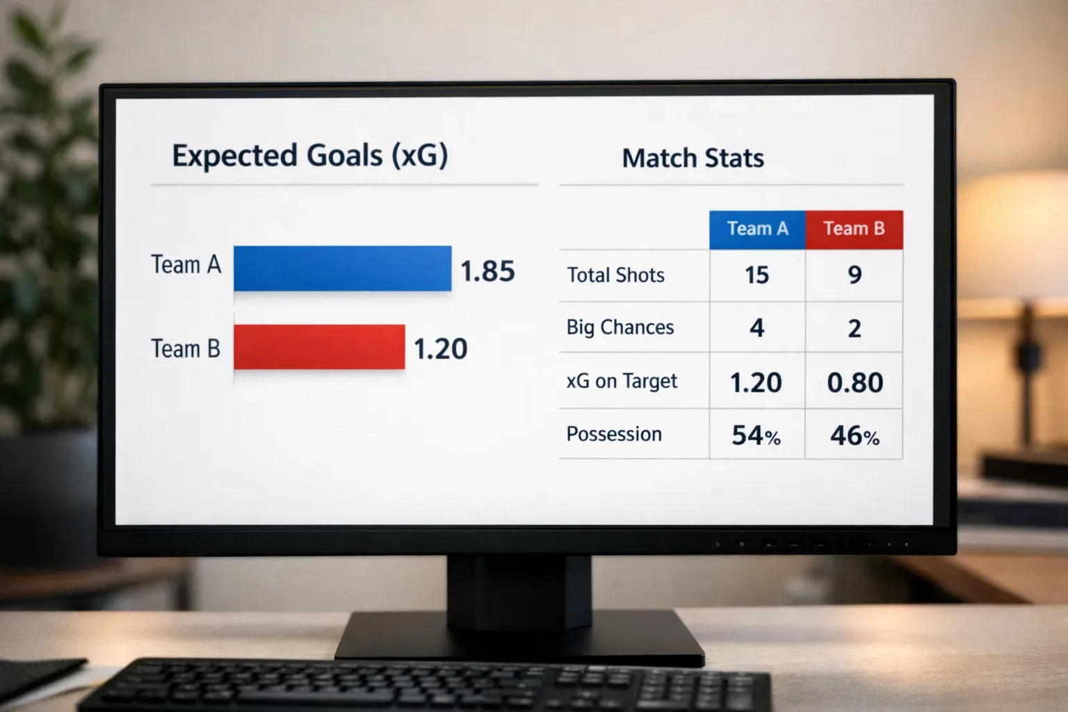 Football expected goals data displayed on a screen