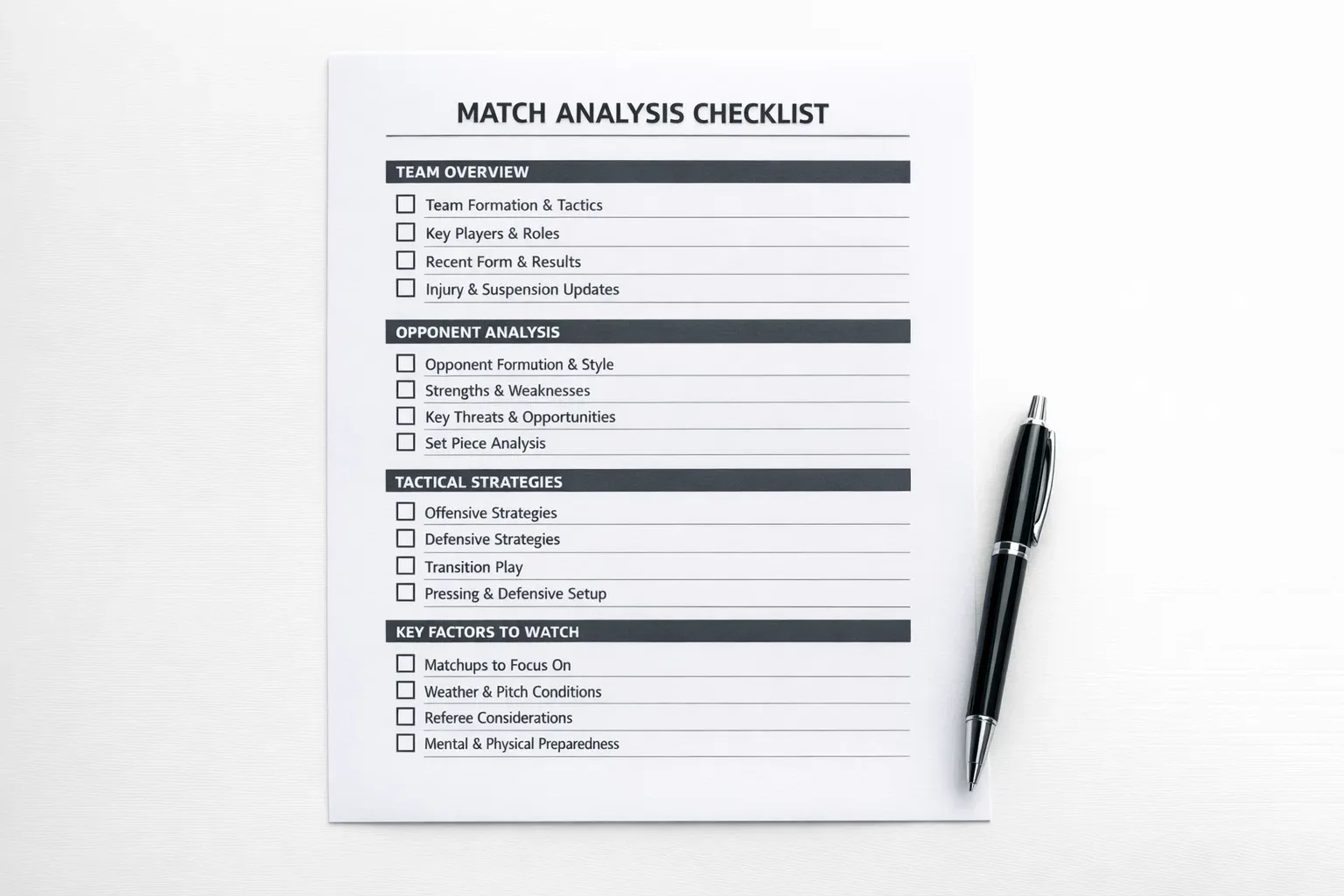 Organized analysis checklist template on paper