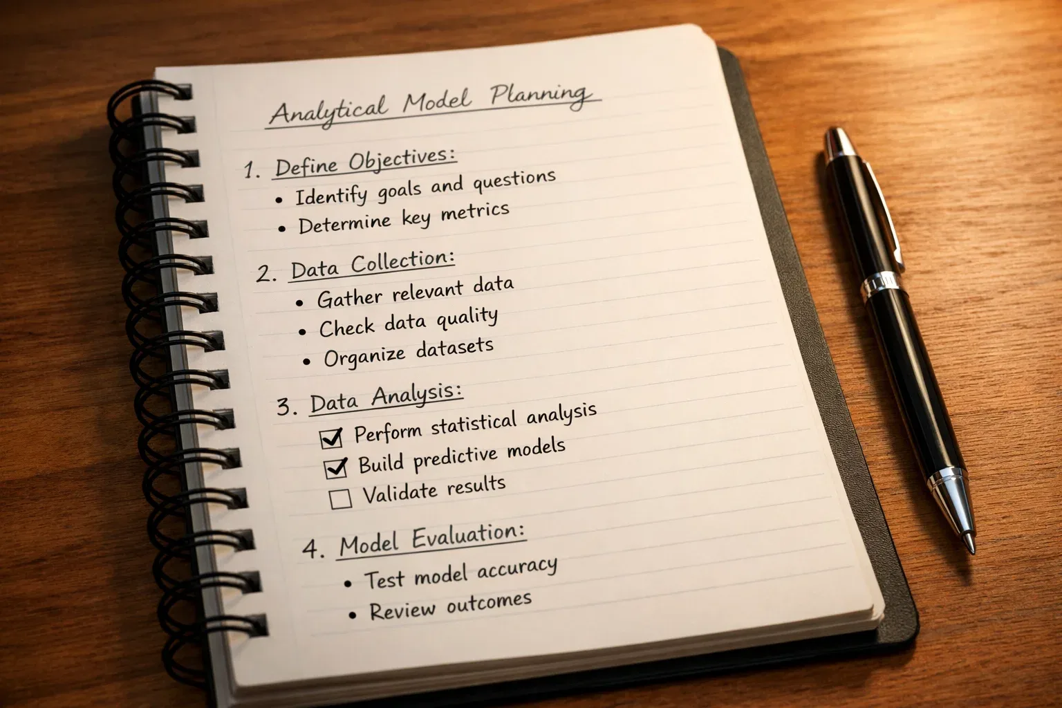 Notebook with betting strategy workflow notes and a pen