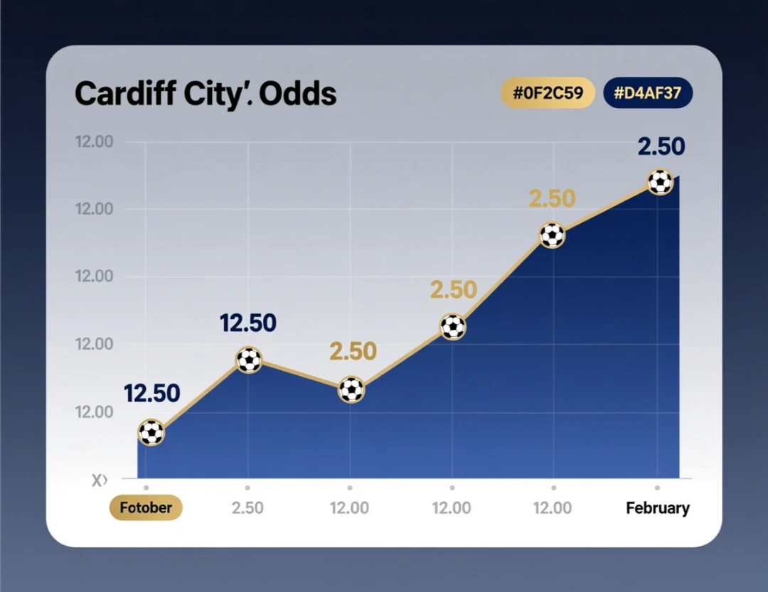 Betting odds fluctuation chart showing Cardiff City promotion odds dropping from 12.00 to 2.50 between October and February
