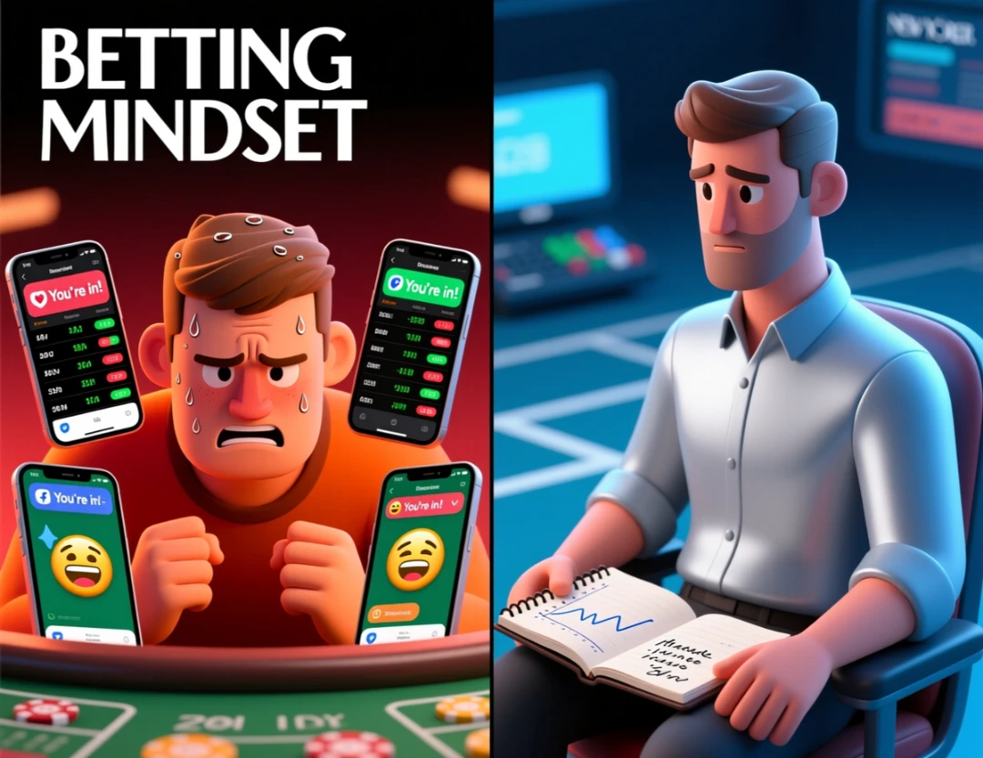 Conceptual illustration showing contrast between emotional betting chaos and disciplined strategic approach to sports wagering